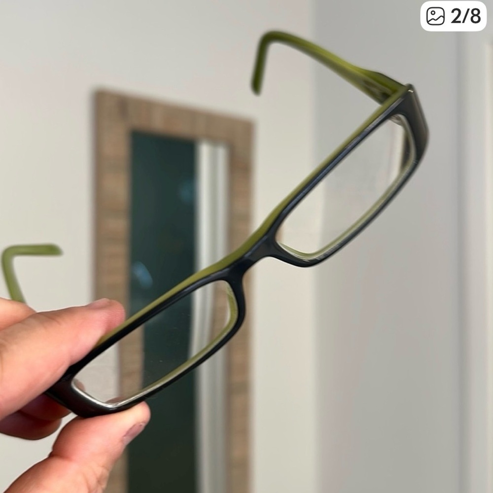 Prada Rectangular Glasses in Black and Olive Green - image 1